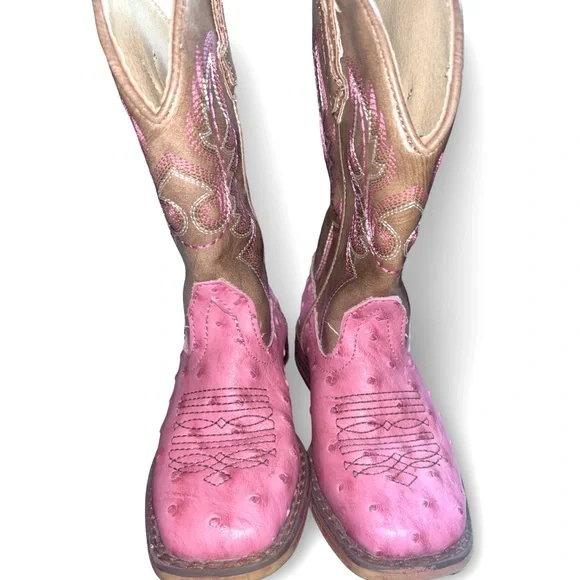Roper Girls Bumps Faux Ostrich Square Toe Cowboy Mid Calf Boots Size 10 - Picture 3 of 6